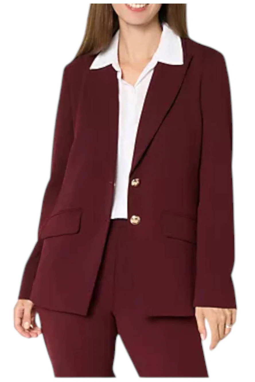 Dennis Basso Women's Luxe Crepe Print & Solid Blazer Deep Wine - Petite